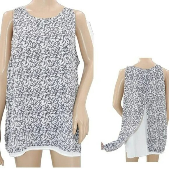 Kenar Layered Flowy Pewter Gray-Black White Dress Tank Top Sleeveless Blouse XL - Picture 2 of 7